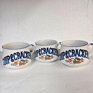 Vintage Soup and Crackers‎ Handled Stoneware Bowls